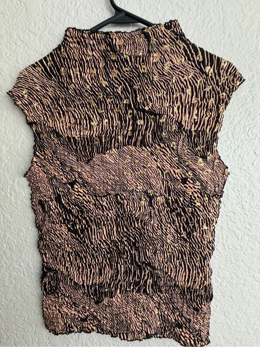 Women's Pink and Black Textured Mock Neck Top